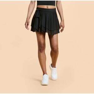 BLOGILATES Jet Black Dance Studio Wrap Skort Mesh Ruffle Ballet Activewear  S